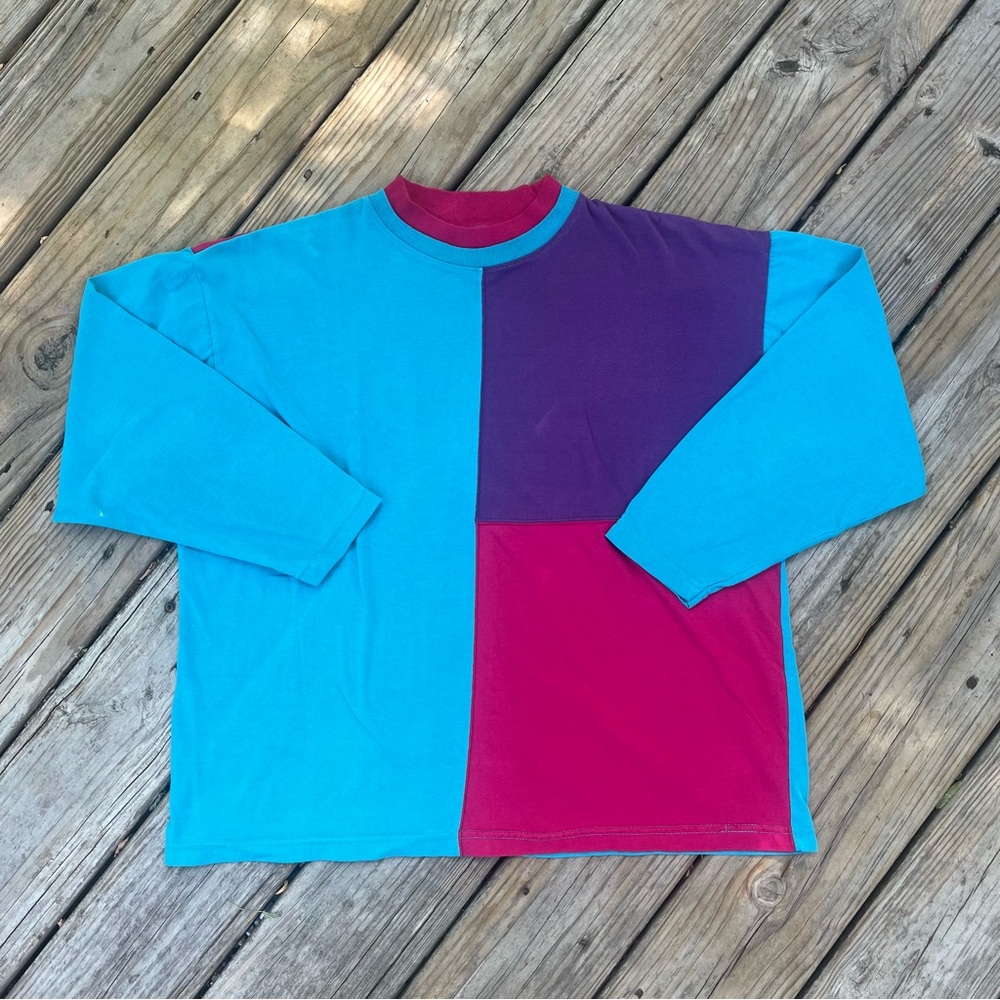 Vintage 90's Color Block Mock Neck Long Sleeve Shirt